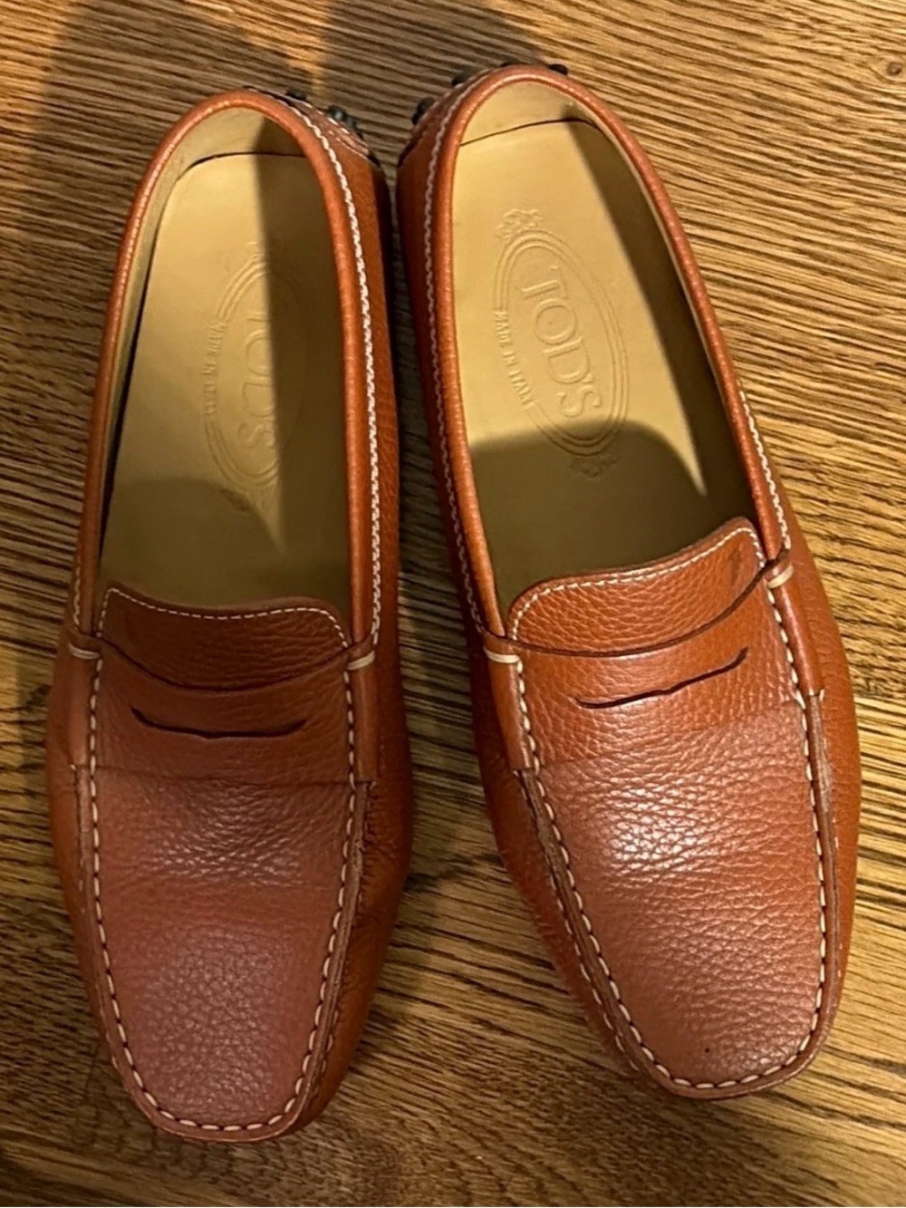 Tod's Tan Pebbled Leather Penny Loafers for Men
